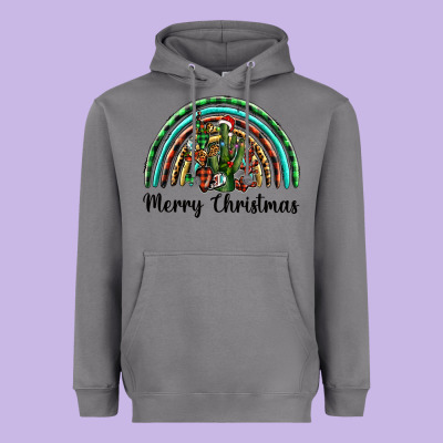 Merry Christmas Cactus Rainbow Heavyweight Hoodie Designed By Barkaloodesign