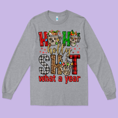 Ho Ho Holly Shit What A Year Long Sleeve Tee Designed By Fadigitalartstudio