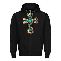 Black cowhide gemstone  cross Zipper Hoodie - JahusDesignShop