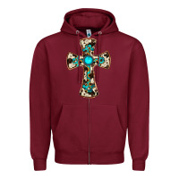 Burgundy cowhide gemstone  cross Zipper Hoodie - JahusDesignShop