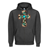 Charcoal Heather cowhide gemstone  cross Zipper Hoodie - JahusDesignShop