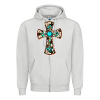 Dove Grey cowhide gemstone  cross Zipper Hoodie - JahusDesignShop