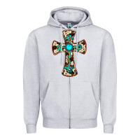Heather Grey cowhide gemstone  cross Zipper Hoodie - JahusDesignShop