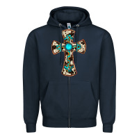 Navy cowhide gemstone  cross Zipper Hoodie - JahusDesignShop