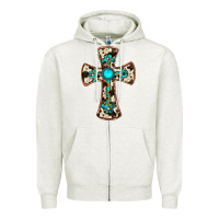 Oatmeal Heather cowhide gemstone  cross Zipper Hoodie - JahusDesignShop