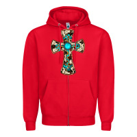 Red cowhide gemstone  cross Zipper Hoodie - JahusDesignShop