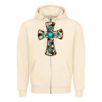 Sandshell cowhide gemstone  cross Zipper Hoodie - JahusDesignShop