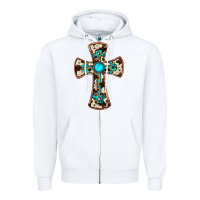 White cowhide gemstone  cross Zipper Hoodie - JahusDesignShop