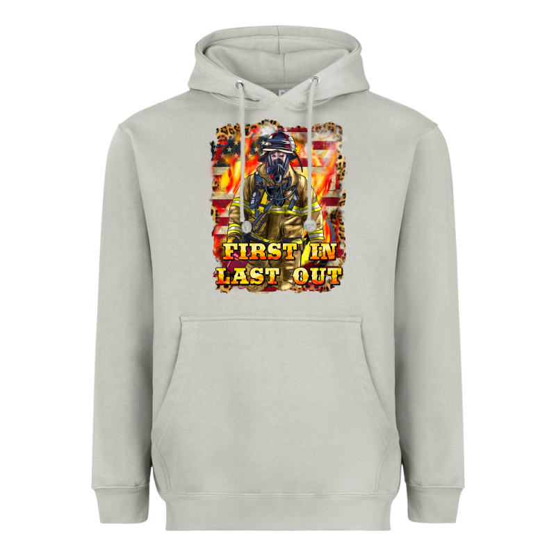 First In Last Out Firefighter Heavyweight Hoodie by LillyAllenDesigns | Teevron