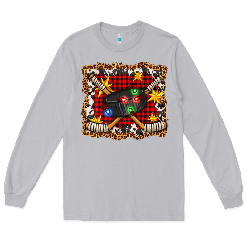 Hockey Christmas With Lights And Stars Long Sleeve Tee by FaDigitalArtStudio | Teevron