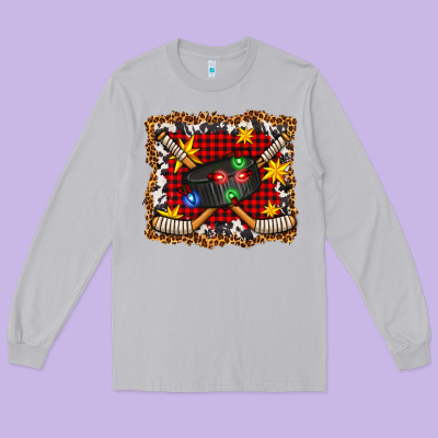 Hockey Christmas With Lights And Stars Long Sleeve Tee Designed By Fadigitalartstudio