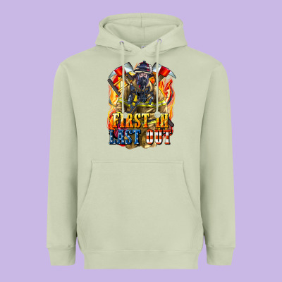 First In Last Out American Firefighter Heavyweight Hoodie Designed By Lillyallendesigns