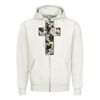 Oatmeal Heather cowhide cross Zipper Hoodie - JahusDesignShop