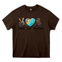 Chocolate Brown Peace Love Sea Lion Heavy Core Tee - LillyAllenDesigns