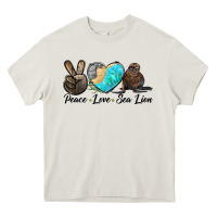 Cream Peace Love Sea Lion Heavy Core Tee - LillyAllenDesigns