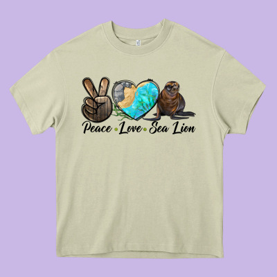Peace Love Sea Lion Heavy Core Tee Designed By Lillyallendesigns