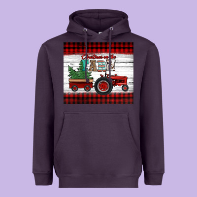 Christmas On The Farm Tractor Heavyweight Hoodie Designed By Jasminsmagicworld