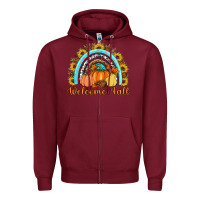 Burgundy Welcome Fall Rainbow Zipper Hoodie - Artiststas