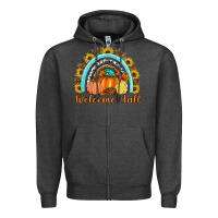 Charcoal Heather Welcome Fall Rainbow Zipper Hoodie - Artiststas