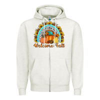 Oatmeal Heather Welcome Fall Rainbow Zipper Hoodie - Artiststas