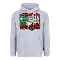 Heather Grey christmas on the farm tractor buffalo plaid Heavyweight Hoodie - Jasminsmagicworld