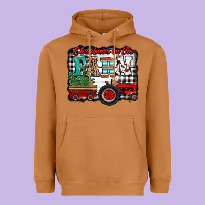 Christmas On The Farm Tractor Buffalo Plaid Heavyweight Hoodie Designed By Jasminsmagicworld