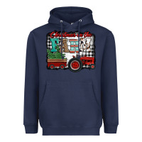 Navy christmas on the farm tractor buffalo plaid Heavyweight Hoodie - Jasminsmagicworld