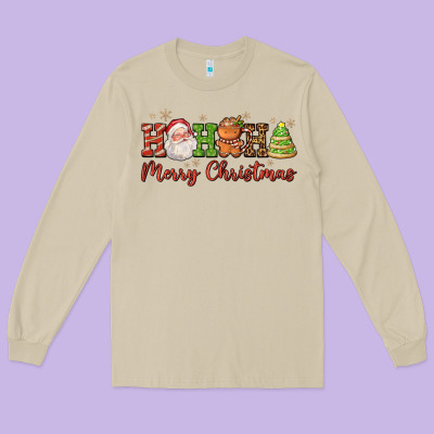 Hohoho Merry Christmas Santa Coffee Cup Tree Cooki Long Sleeve Tee Designed By Fadigitalartstudio