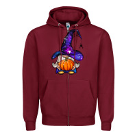 Burgundy witch gnome with pumpkin Zipper Hoodie - BundleAndBundleShop