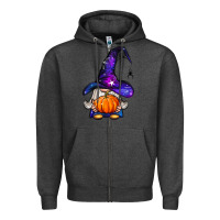 Charcoal Heather witch gnome with pumpkin Zipper Hoodie - BundleAndBundleShop