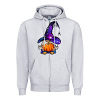 Heather Grey witch gnome with pumpkin Zipper Hoodie - BundleAndBundleShop
