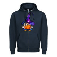 Navy witch gnome with pumpkin Zipper Hoodie - BundleAndBundleShop