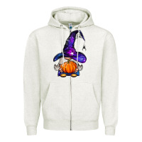 Oatmeal Heather witch gnome with pumpkin Zipper Hoodie - BundleAndBundleShop