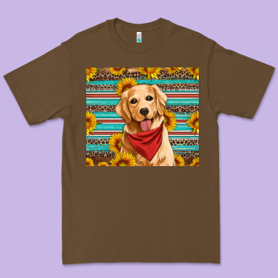 Golden Retriever With Sunflowers Premium Tee Designed By Artiststas