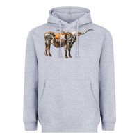 Heather Grey Texas Longhorn Cow Heavyweight Hoodie - LillyAllenDesigns