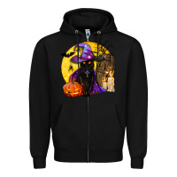 Black black witch cat coffin and moon Zipper Hoodie - BundleAndBundleShop