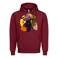 Burgundy black witch cat coffin and moon Zipper Hoodie - BundleAndBundleShop