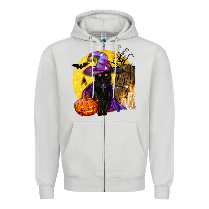 Black Witch Cat Coffin And Moon Zipper Hoodie by BundleAndBundleShop | Teevron