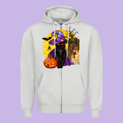 Black Witch Cat Coffin And Moon Zipper Hoodie Designed By Bundleandbundleshop