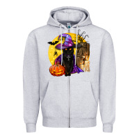 Heather Grey black witch cat coffin and moon Zipper Hoodie - BundleAndBundleShop