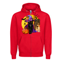 Red black witch cat coffin and moon Zipper Hoodie - BundleAndBundleShop