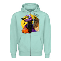 Seafoam black witch cat coffin and moon Zipper Hoodie - BundleAndBundleShop