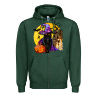 Sports Green black witch cat coffin and moon Zipper Hoodie - BundleAndBundleShop