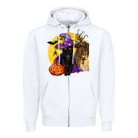 White black witch cat coffin and moon Zipper Hoodie - BundleAndBundleShop