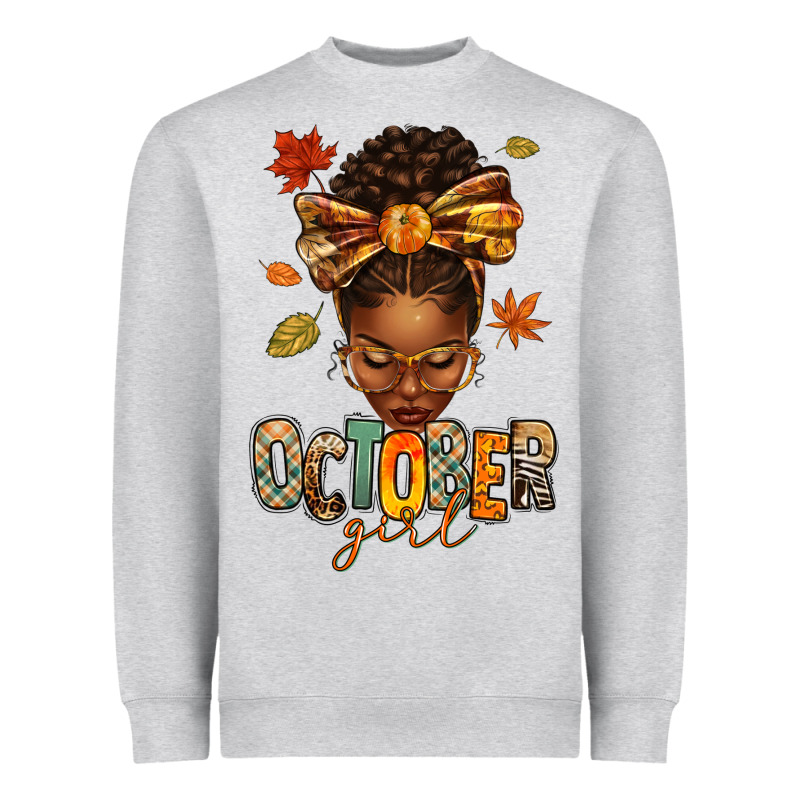 October Girl Afro Woman Fall Heavyweight Sweatshirt by texasbilliewilder | Teevron