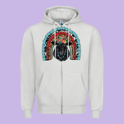 Black Angus  Rainbow Zipper Hoodie Designed By Jahusdesignshop