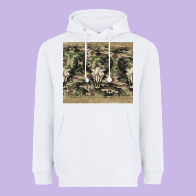 Camouflage Bull Skull Heavyweight Hoodie Designed By Jasminsmagicworld