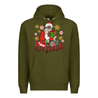Army Green believe black santa christmas Premium Hoodie - MaliasSmallBusiness