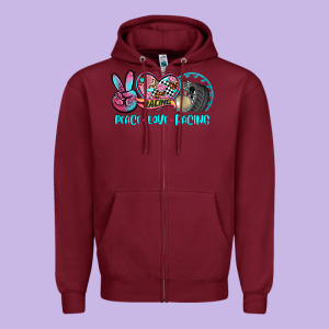 Peace Love Racing Zipper Hoodie Designed By Adodesignshop