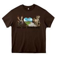 Chocolate Brown Peace Love Percheron Horse Heavy Core Tee - LillyAllenDesigns